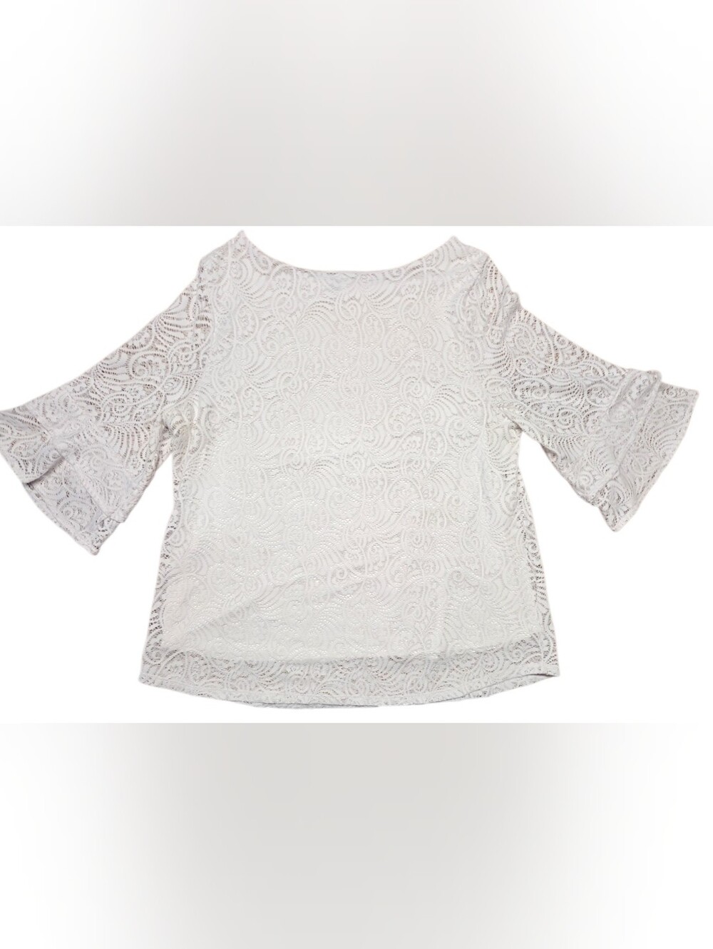 Elegant Sheer Lined White Lace 3/4 Sleeve Top 1X